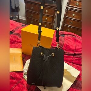 Luxury Inspired Black Bucket Bag Box Dust Bag Monogram